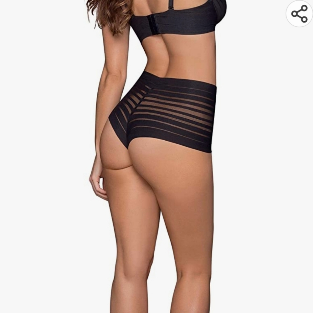 Leonisa Lace Stripe High Waisted Compresion Panty.Whit Lace Stripe Black Size L - Picture 3 of 3